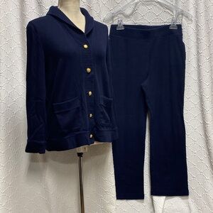 Lauren Ralph Lauren size medium petite Navy Cardigan and Pants Set warm layers